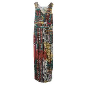 Robbie Bee Womens Sleeveless Maxi Dress Abstract Artsy Print Empire Waist Small